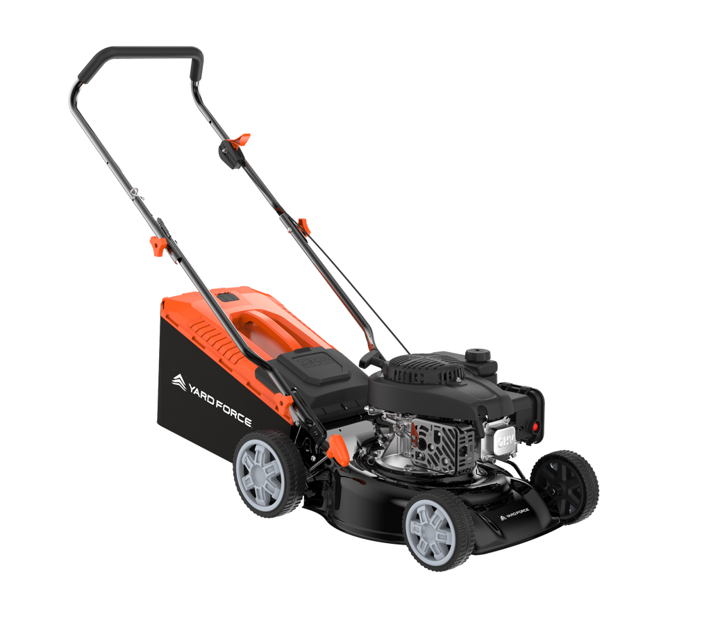 Yardforce Cordless 41cm Petrol Lawn Mower (Hand push), LONCINE engine 123cc, 1.9kW, With Soft grip on handle, and integrated washing adaptor