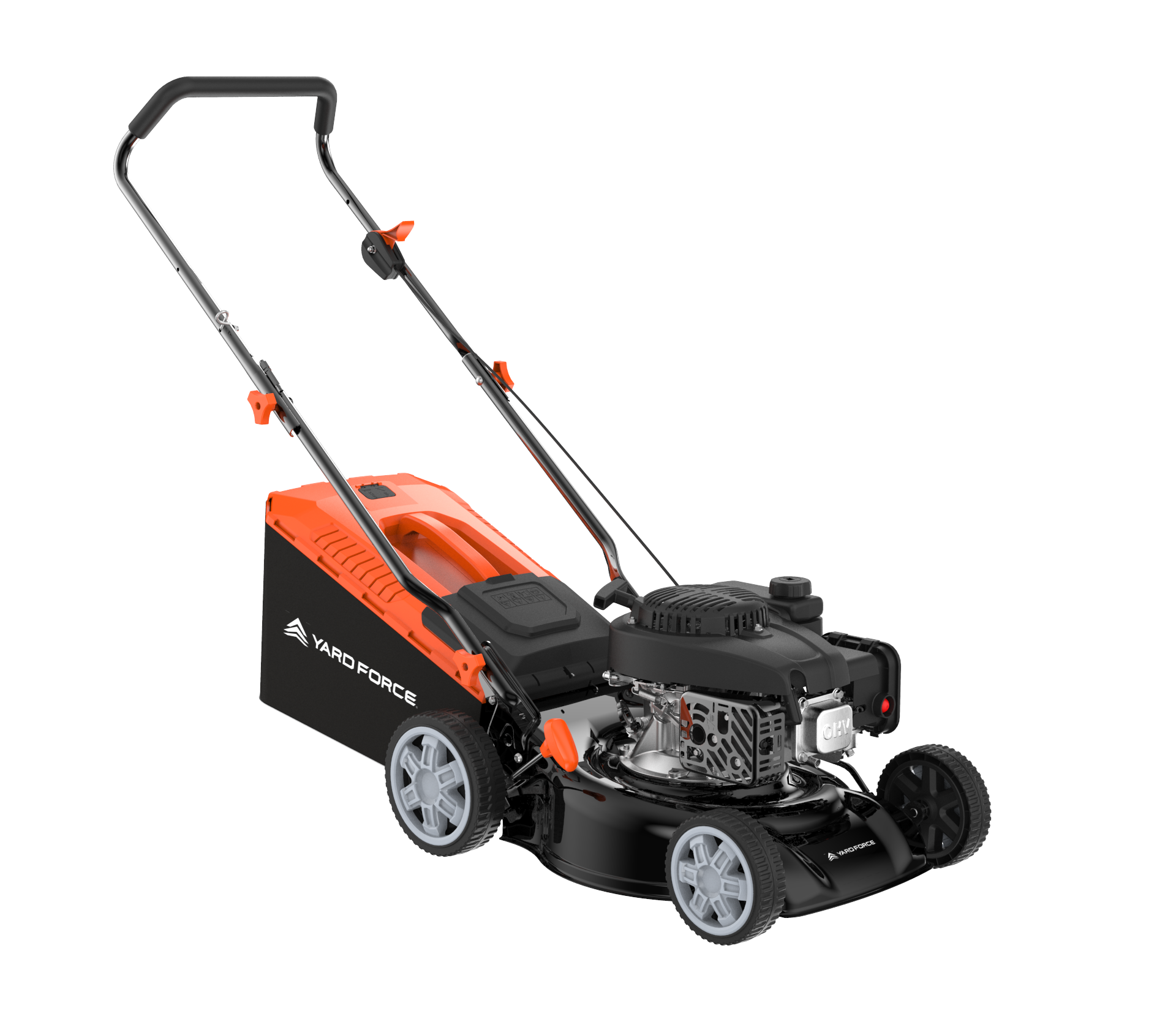 Yardforce Cordless 41cm Petrol Lawn Mower (Hand push), LONCINE engine 123cc, 1.9kW, With Soft grip on handle, and integrated washing adaptor