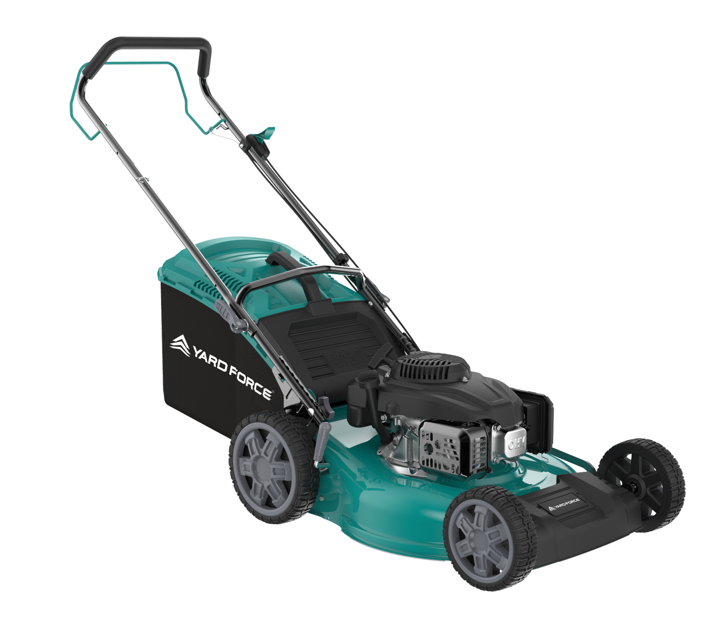 Yardforce Cordless 51cm Petrol Lawn Mower (Self-propelled), LONCINE engine 196cc, 3.2kW, With Soft grip on handle, and integrated washing adaptor, Mulching function, round blades disk