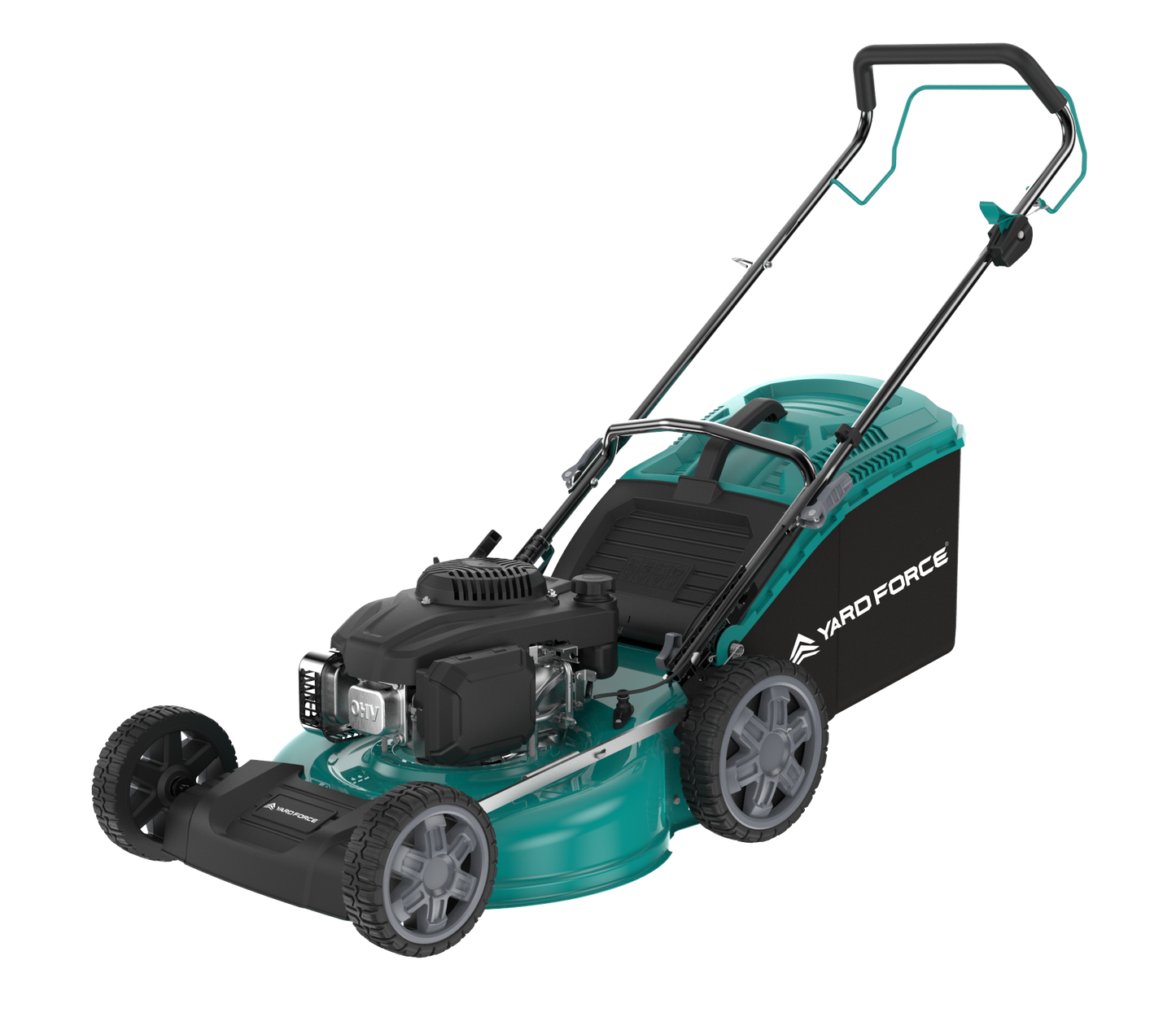 Yardforce Cordless 51cm Petrol Lawn Mower (Self-propelled), LONCINE engine 196cc, 3.2kW, With Soft grip on handle, and integrated washing adaptor, Mulching function, round blades disk
