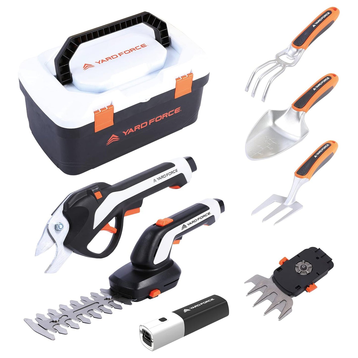 Yard Force VITA Innovative Garden Tool Set Including 4V/4Ah Battery | 6-in-1 Tool Box | Electric Garden Shears | Electric Grass and Shrub Shears | Hand Shovel | Hand Cultivator | Hand Digging Fork