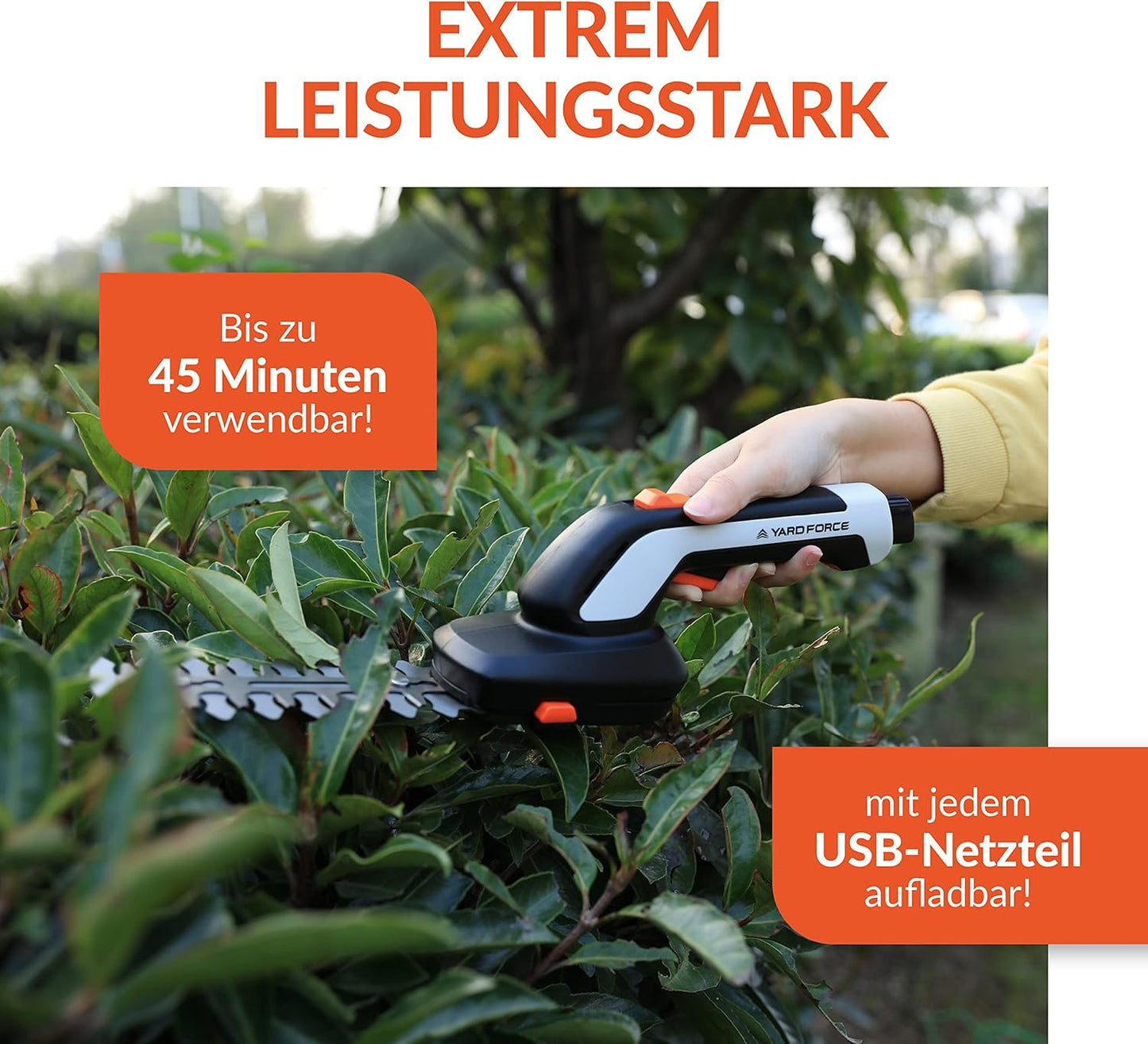 Yard Force VITA Garden Tool Set 6 Pieces Including Case, Electric Grass Shears with 4Ah Battery and Charger, High-Quality Garden Tools for Small Gardens and Balconies