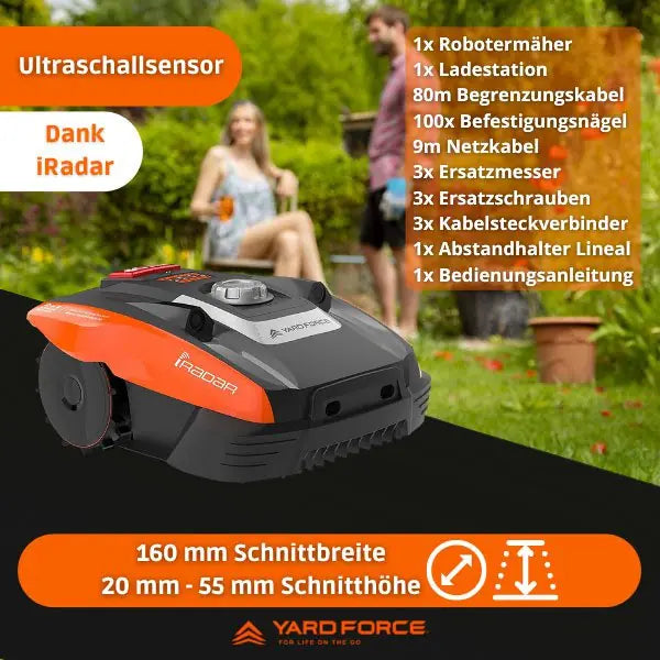 YARD FORCE Compact 400RiS Robotic Lawnmower up to 400 m², Self-Propelled Lawn Mower Robot with WiFi and App Control, iRadar Ultrasonic Sensor, Edge Cutting Function and Brushless Motor